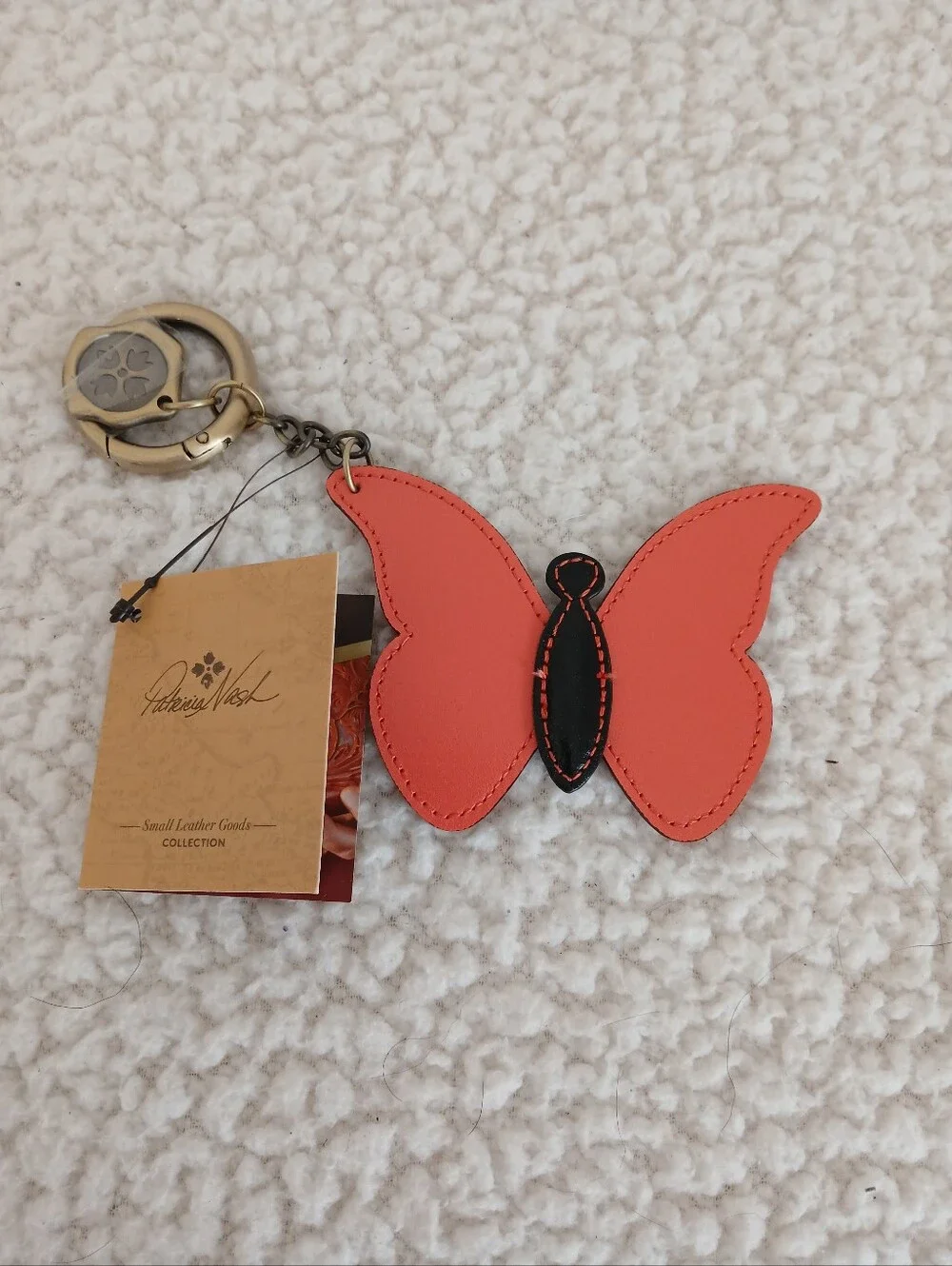 Patricia Nash Coral and Black Butterfly Leather Key Fob
